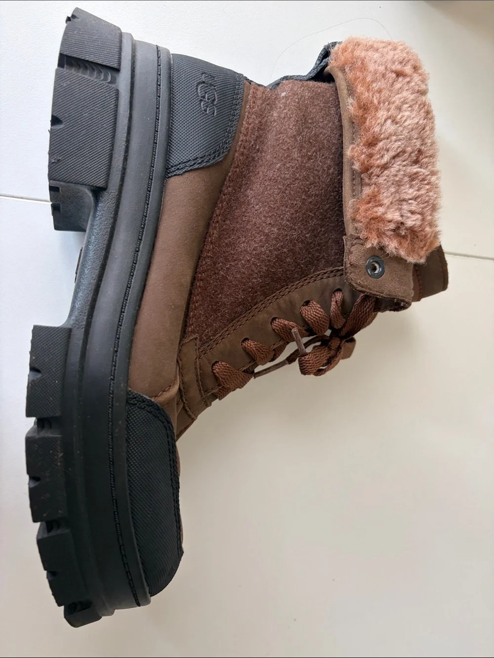 UGG Women's Brown Lace-Up Winter Boots with Fur Trim
